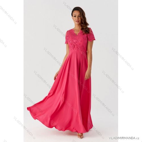 Women's long casual short sleeve dress (36-54) POLISH FASHION PMLMR23PAULA-3 pink 36