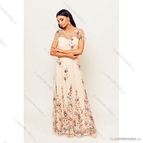 Women's long casual short sleeve dress (36-50) POLISH FASHION PMLMR23ROSE-1 beige 36