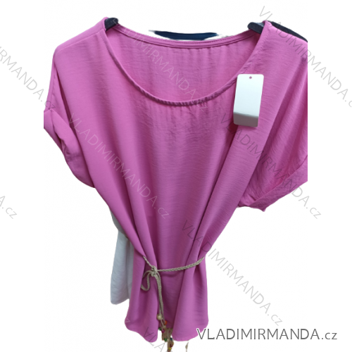 Šaty letní s páskem krátký rukáv dámské nadrozměr (XL/2XL ONE SIZE) ITALSKÁ MÓDA IMBM23034