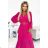 414-4 KLARA pleated dress with a belt and a neckline - fuchsia