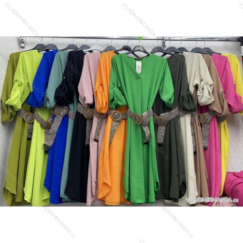 Šaty s páskem dlouhý rukáv dámské (S/M ONE SIZE) ITALSKÁ MÓDA IMWD23863