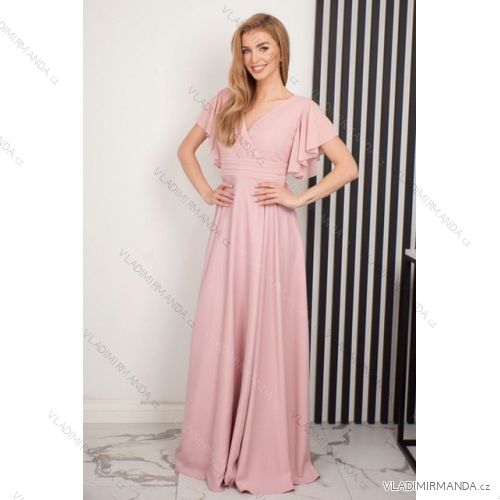 Women's long party short sleeve dress (36-54) POLISH FASHION PMLMR23LAURA-1 pink 36