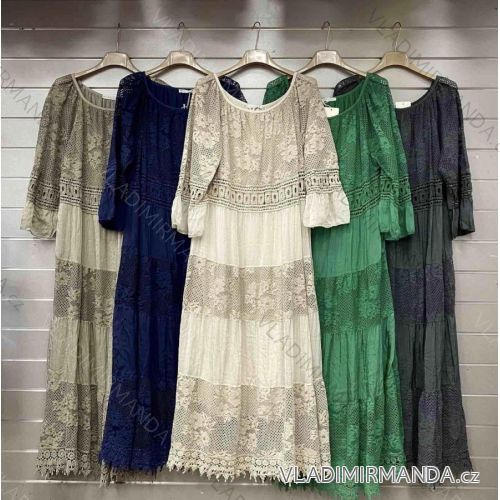 Šaty letní volnočasové s krajkou krátký rukáv dámské nadrozměr (XL/2XL ONE SIZE) ITALSKÁ MÓDA IMWGS23978