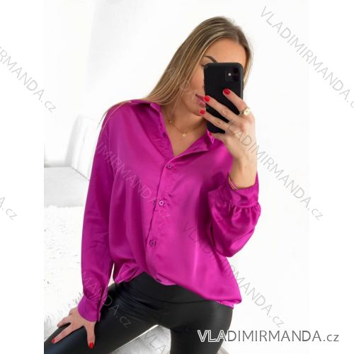 Women's Satin Long Sleeve Shirt (S/M/L ONE SIZE) ITALIAN FASHION IM322560