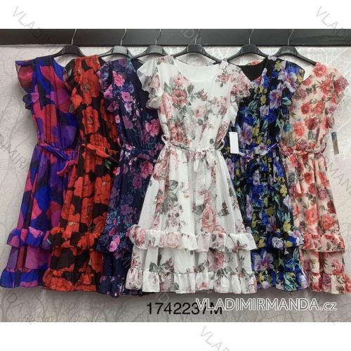 Langes Chiffon-Kurzarmkleid für Damen (S/M ONE SIZE) ITALIAN FASHION IMWGM23456