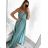 Long summer satin dress with straps women with belt (UNI S / M) ITALIAN FASHION IMM22INFINITE