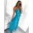 Long summer satin dress with straps women with belt (UNI S / M) ITALIAN FASHION IMM22INFINITE -   green pea -   S / M