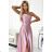 419-3 PERLA satin long dress with a neckline on the back - dirty pink