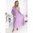 414-6 KLARA pleated dress with a belt and a neckline - lilac color
