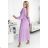 414-6 KLARA pleated dress with a belt and a neckline - lilac color