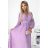 414-6 KLARA pleated dress with a belt and a neckline - lilac color
