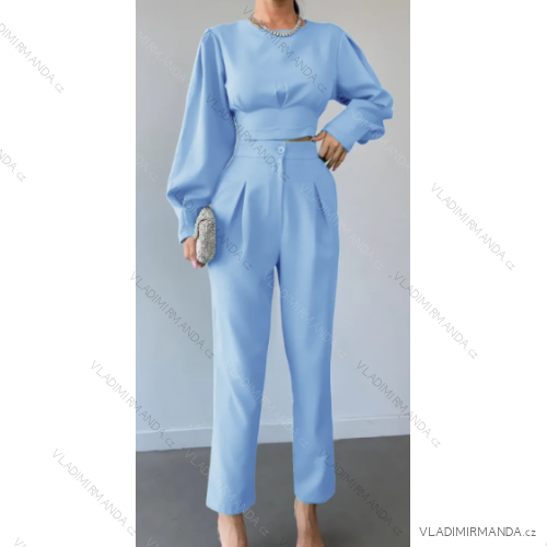 Souprava elegantní kalhoty dlouhé a top dlouhý rukáv dámská (S/M ONE SIZE) ITALSKÁ MÓDA IMPCF230847/0848
