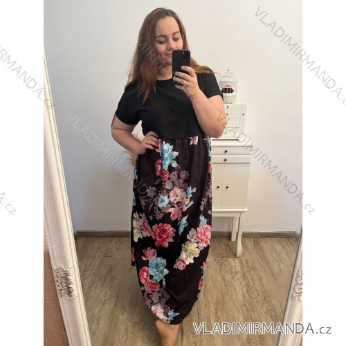 Šaty dlhé maxi dlhé krátky rukáv dámske nadrozmer (2XL/3XL/4XL ONE SIZE) TALIANSKA MÓDA IMD23020
