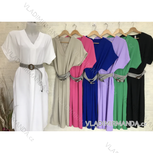 Šaty s páskem krátký rukáv dámské (S/M ONE SIZE) ITALSKÁ MÓDA IMPGM233677