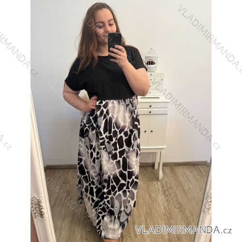 Šaty dlouhé maxi dlouhé krátký rukáv dámské nadrozměr (2XL/3XL/4XL ONE SIZE) ITALSKÁ MÓDA IMD23020C/DU