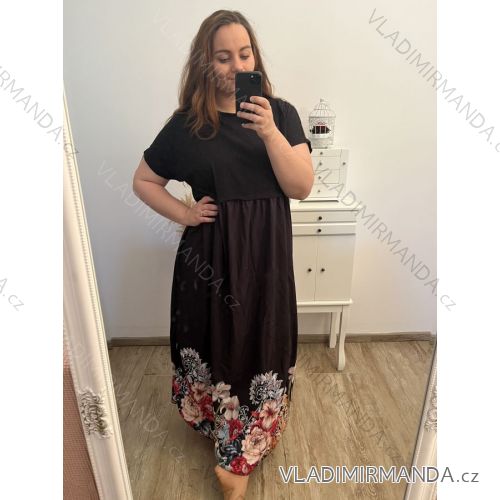 Šaty dlouhé maxi dlouhé krátký rukáv dámské nadrozměr (2XL/3XL/4XL ONE SIZE) ITALSKÁ MÓDA IMD23020D/DU