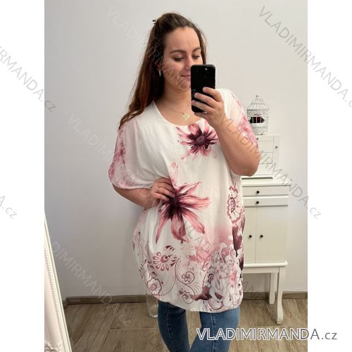 Tunika krátký rukáv dámská nadrozměr (2XL/3XL/4XLONE SIZE) ITALSKá MóDA IM423FLOWER