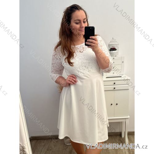 Elegantní šaty 3/4 rukáv dámské nadrozměr (XL/2XL/3XL ONE SIZE) ITALSKá MóDA IM423PALERMO/DU XL/2XL bílá