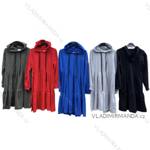 Šaty mikinové s kapucí dlouhý rukáv dámské (S/M/L ONE SIZE) ITALSKÁ MÓDA IMD23246