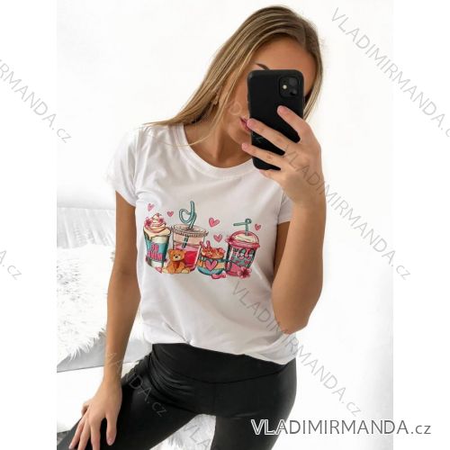 Tričko krátký rukáv dámské (S/M ONE SIZE) ITALSKÁ MÓDA IMM23BR2415-4/DU S/M bílá