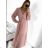 Šaty dlouhé elegantní šifonové s páskem dlouhý rukáv dámské (S/M ONE SIZE) ITALSKÁ MÓDA IMWGB231009/DU -   fialová -   S/M